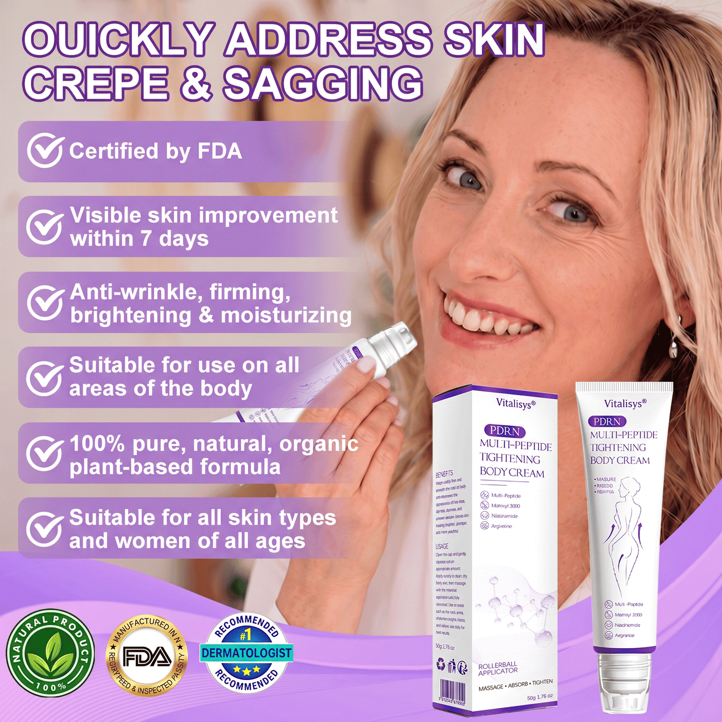 💎FDA Official: Vitalisys® PDRN Multi-Peptide Massaging Body Roller Cream- Anti-aging, Hydrating, Skin Firming & Lifting, Skin Repair, Even Tone, Acne and Dark Spot Treatment, Wart and Mole Removal, and Psoriasis Relief.