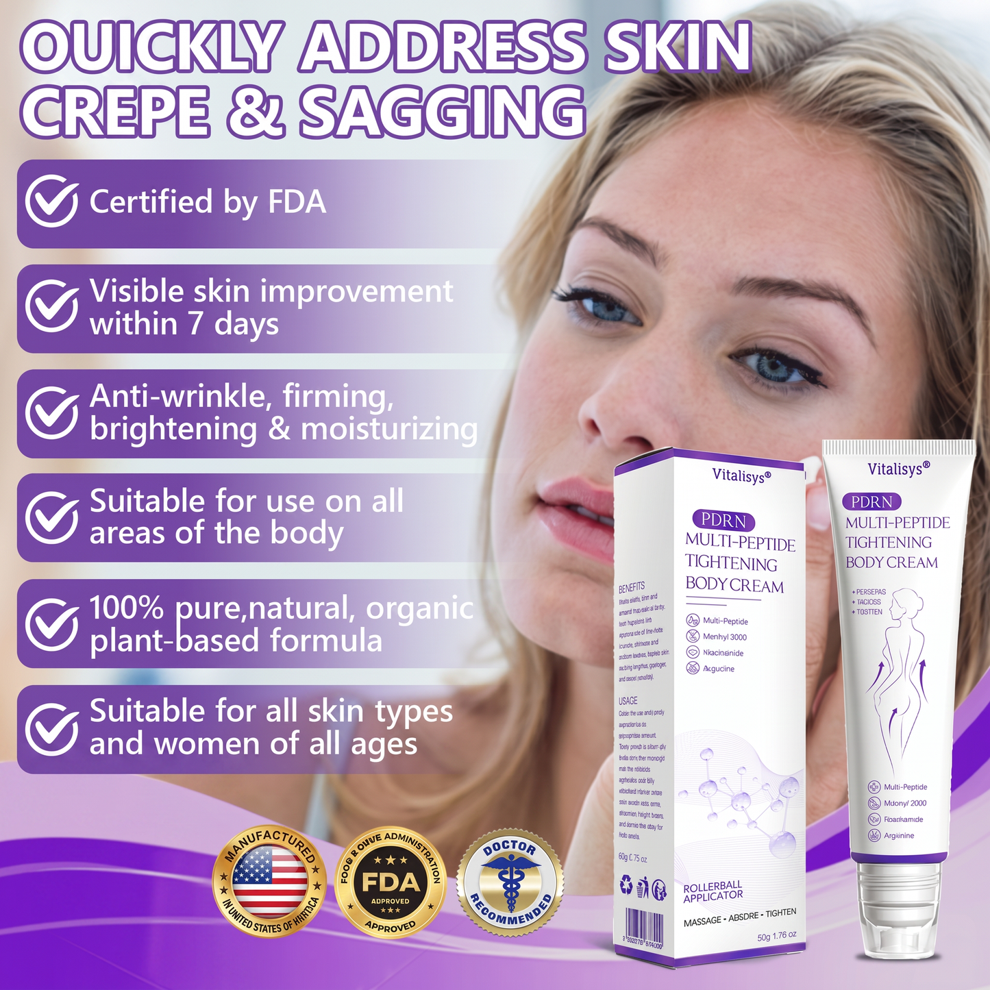 💎FDA Official: Vitalisys® PDRN Multi-Peptide Massaging Body Roller Cream- Anti-aging, Hydrating, Skin Firming & Lifting, Skin Repair, Even Tone, Acne and Dark Spot Treatment, Wart and Mole Removal, and Psoriasis Relief.
