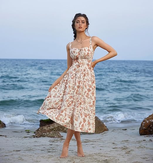 Beige Orange Floral Dress